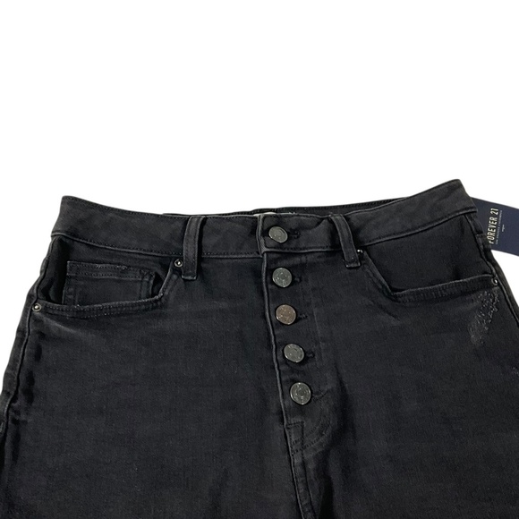 Forever 21 High Rise Black Denim Shorts Size 27 Button fly NWT distressed - Picture 3 of 10
